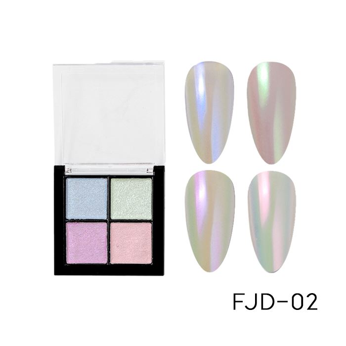 4 Color Nail Mirror Chrome Solid Powder Palette Nail Every Day And Night FJG-02 White Candy Set 