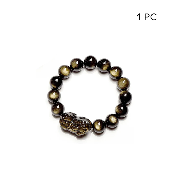 Fivfivgo™ Bracelet en obsidienne dorée Feng Shui