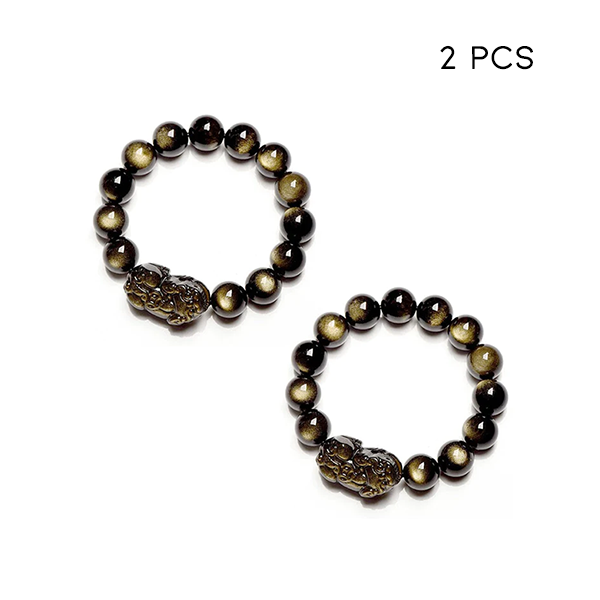 Fivfivgo™ Bracelet en obsidienne dorée Feng Shui